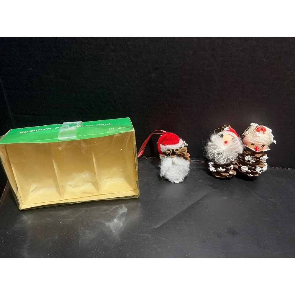 VTG Primitive Rustic Pine Cone Christmas Ornaments Tree Hangers Set of 3 Country